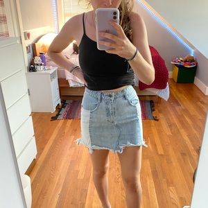 Free people jean skirt 0, modeled on a small/2/4